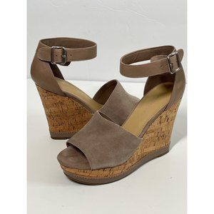 Marc Fisher Shoes Women 7 Sandals Brown Taupe Leather Suede Platform Wedge Heel